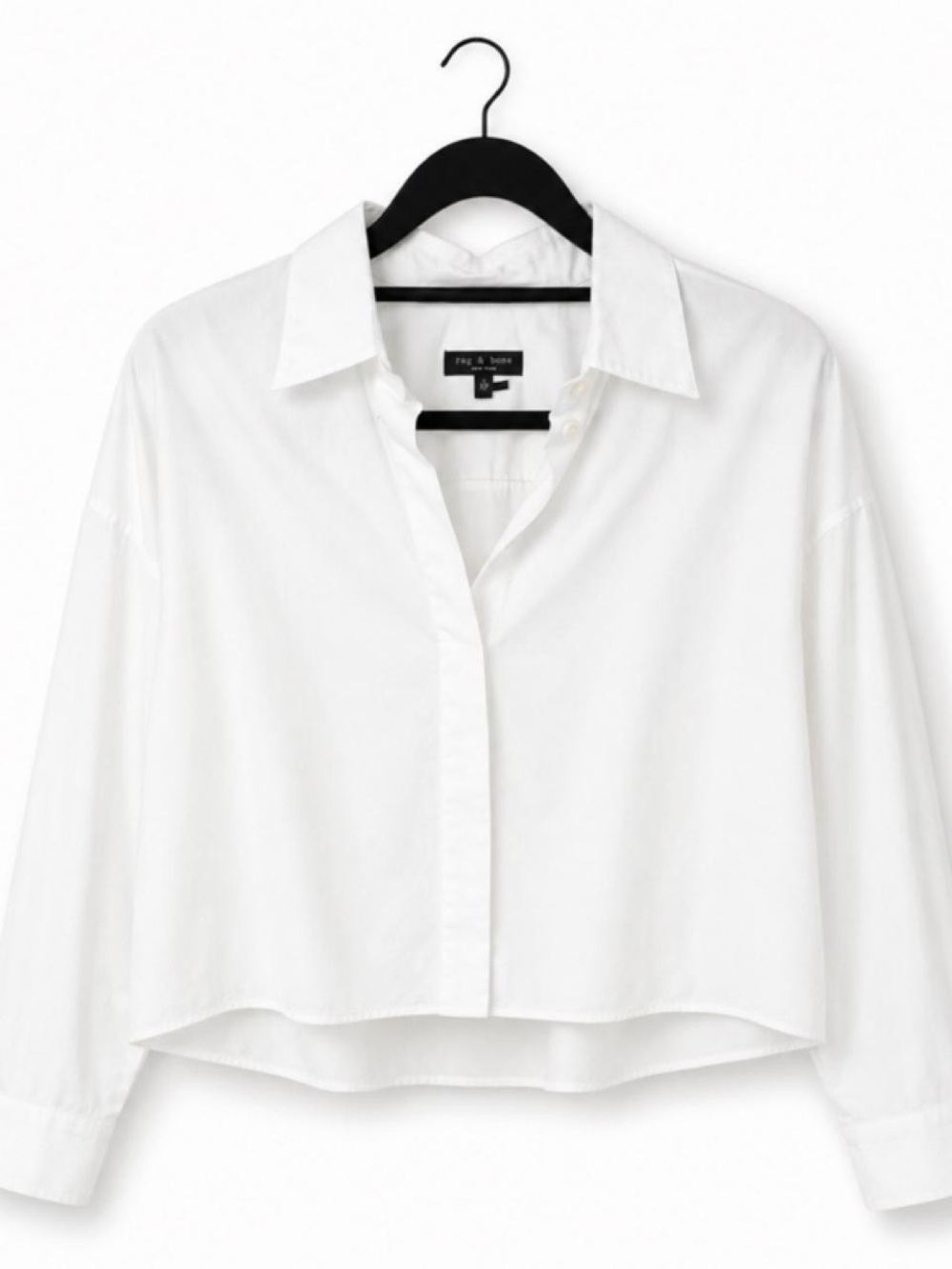 rag & bone White Cropped Button-Down Collared Shirt